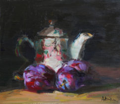 Three Plums and Japanese Teapot (sold)