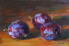 Purple Plums on Wooden Table (sold)