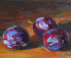 Purple Plums on Wooden Table (sold)