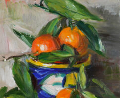Spanish Mandarins in Hand Painted Blue Bowl