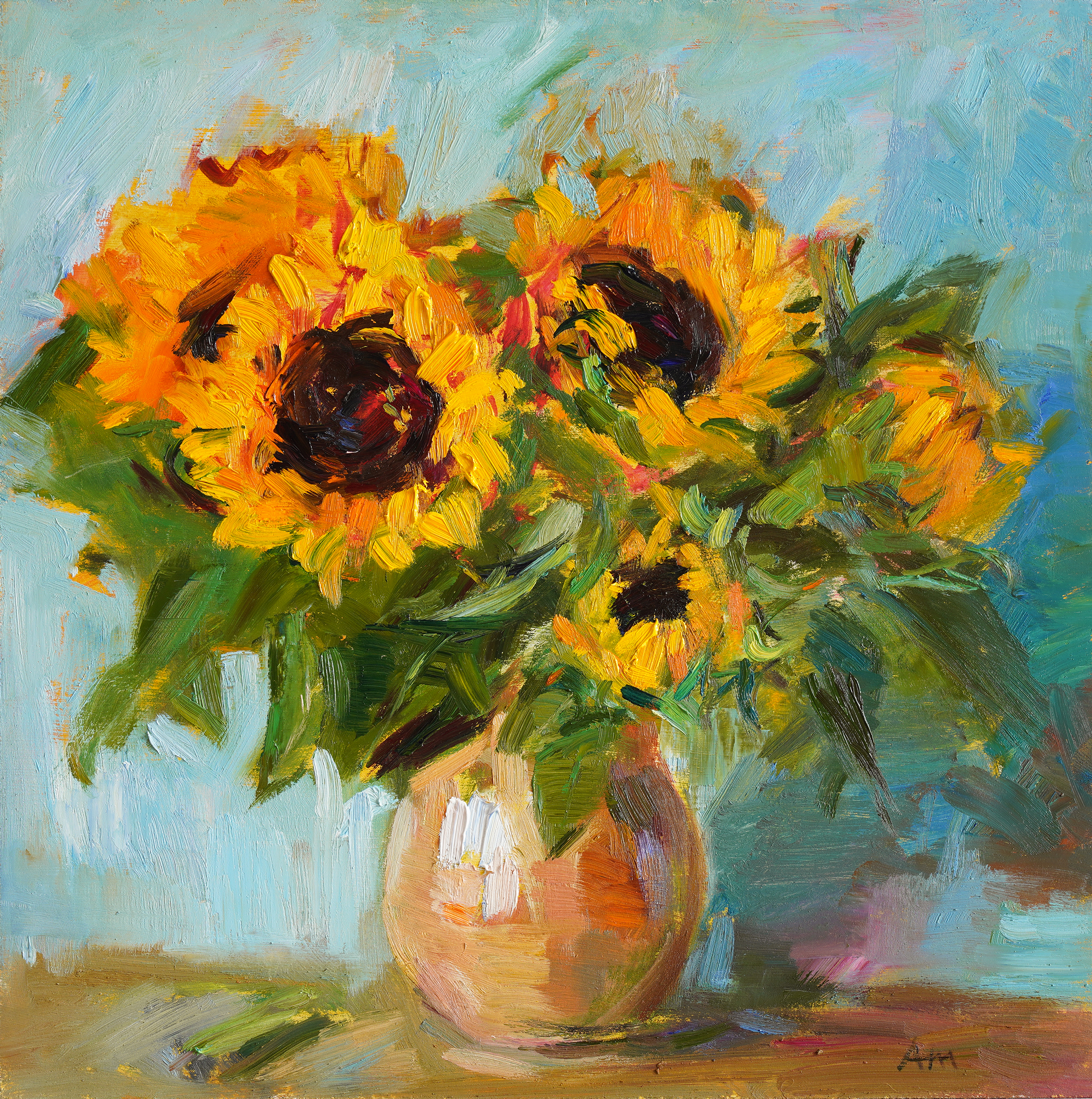 Sunflowers in a Clay Jar 