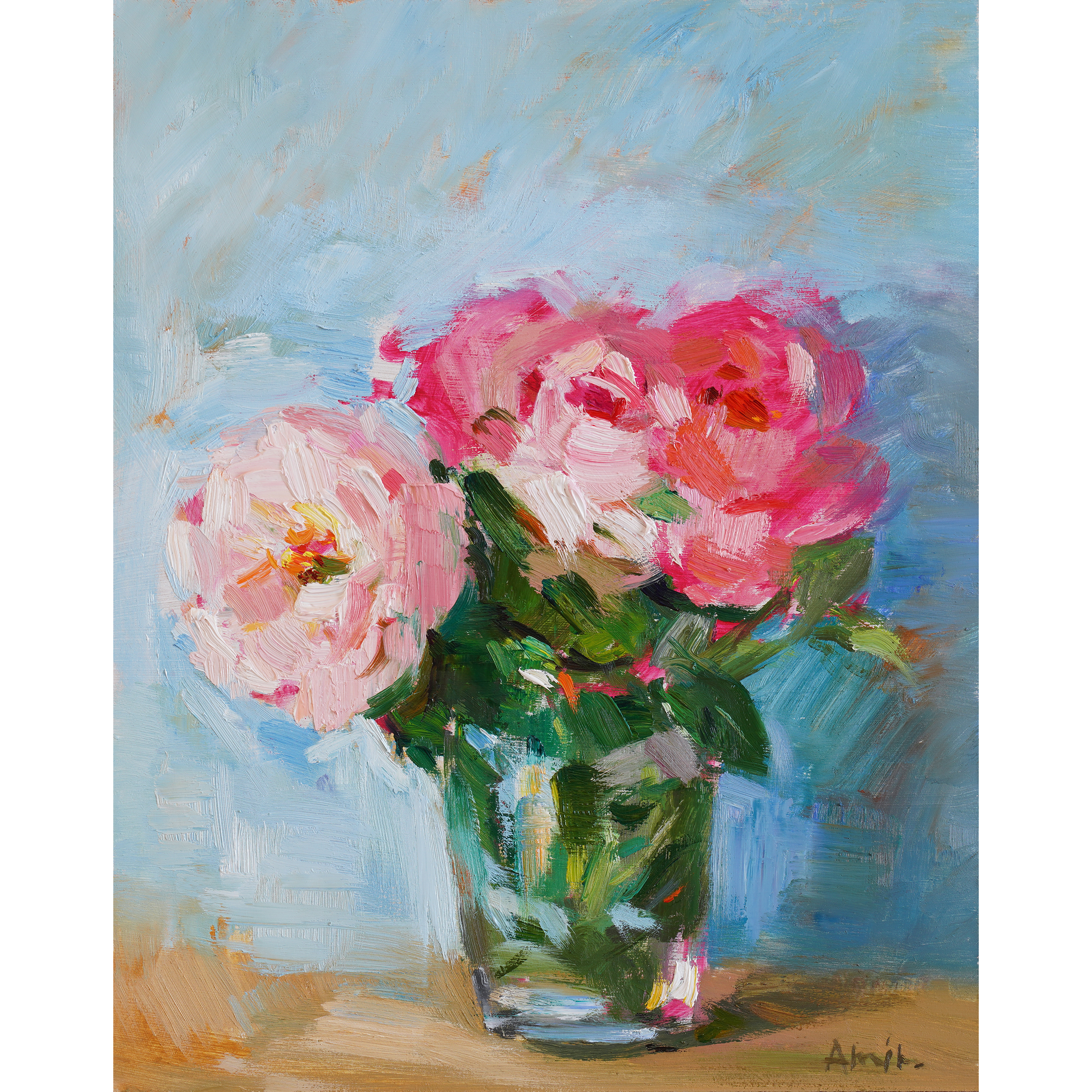 Summer Roses in Glass Vase